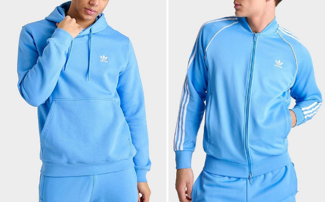 Adidas Mens Trefoil Essentials Pullover Hoodie and Adicolor Classics Superstar Track Jacket