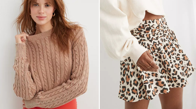 Aerie Mini Cropped Sweater and Mini Skirt