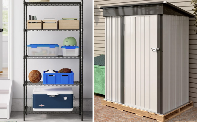 Alexandrina Wire Shelving Unit and Devoko Metal Storage Shed