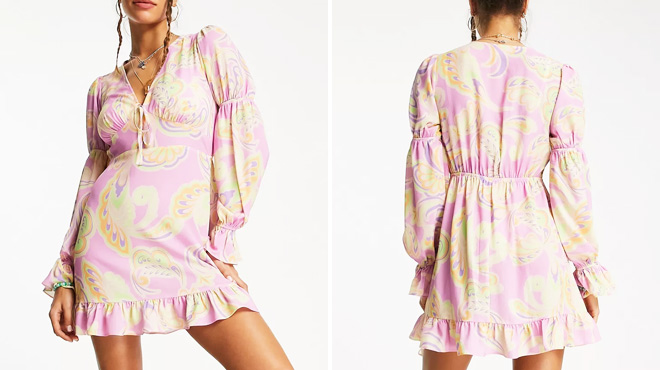 Asos Design Slasticized Sleeve Mini Dress