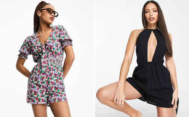 Asos Influence Mini Floral Romper and Tall Keyhole Beach Romper