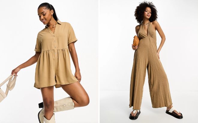 Asos Miss Selfridge Linen Shirt Romper and Crinkle Jersey Halter Jumpsuit