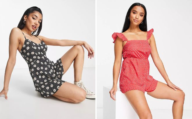 Asos Miss Selfridge Strappy Romper and New Look Petite Frill Strap Romper