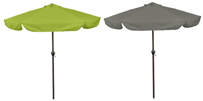 Astella 7 5 Foot Tilting Aluminum Patio Umbrellas in Lime Green and Taupe Colors