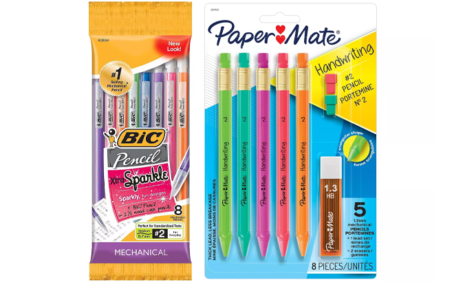 BIC 2 Xtra Sparkle Mechanical Pencils and Paper Mate Handwriting 5pk 2 Mechanical Pencils with Eraser and Refill