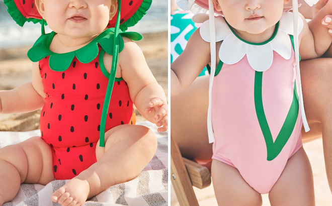 Baby Swimsuit Floppy Sun Hat Set