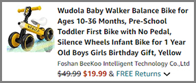 Baby Walker Balance Bike in Yellow Color on Amazon