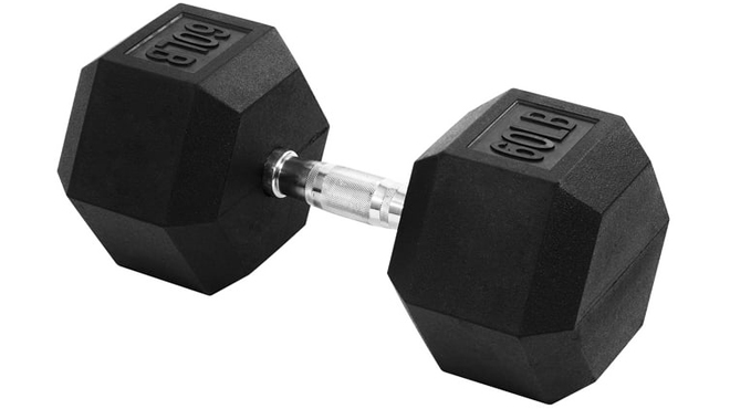 BalanceFrom Rubber Encased Hex Dumbbells 60 lbs Single Black