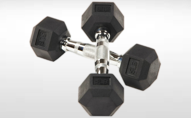 BalanceFrom Rubber Hex Dumbbells 5lb Pair Black