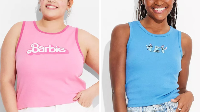 Barbie and Disney Stitch Womens Graphic Tank Tops