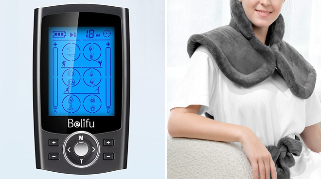 Belifu Dual Channel 24 Modes Muscle Stimulator and Renpho Electric Heating Pad for Back