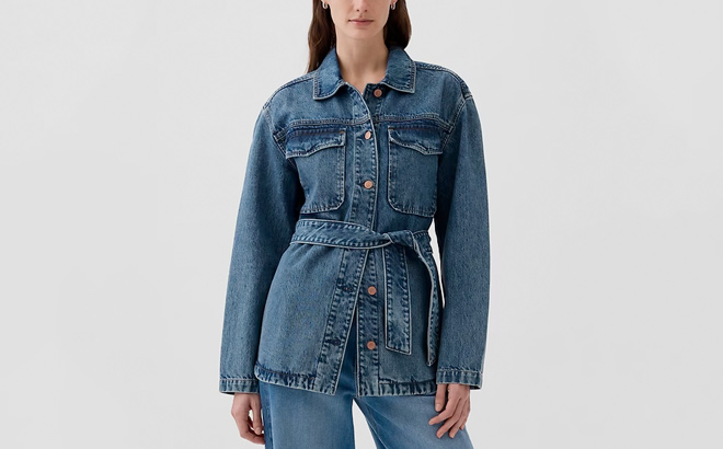 Belted Denim Shirt Jacket