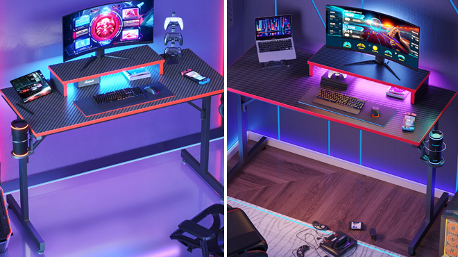 Bestier 42 Inch Gaming Desk with LED Lights