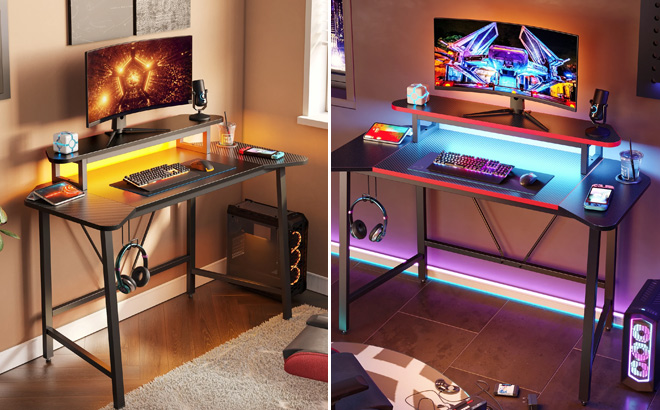 Bestier Gaming Desk Computer Office Table with LED