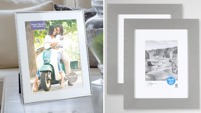 Better Homes & Gardens 10x12 Metal Tabletop Single Picture Frame and Mainstays 8x10 Matted Gallery Photo Frames 2-Pack