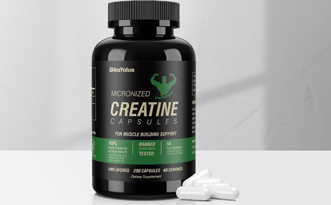 Bikayalue Micronized Creatine Monohydrate Capsules on the Table