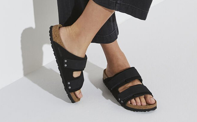 Birkenstock Uji Nubuck Suede Leather Sandals in Black