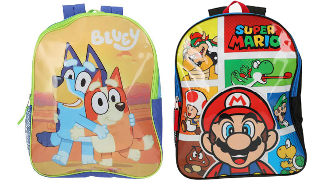 Bluey and Super Mario Backpacks