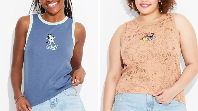 Bluey and Winnie the Pooh Womens Graphic Tank Tops