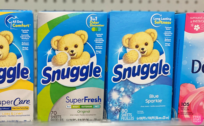 Boxes of Snuggle Dryer Sheets on a Shelf