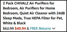 CHIVALZ HEPA Air Purifier 2 Pack Order Summary