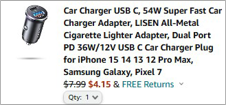 Car Charger Price at Checkout