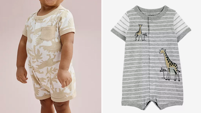 Carters Baby Boys Dinosaur Snap Up Cotton and Giraffe Snap Up Rompers