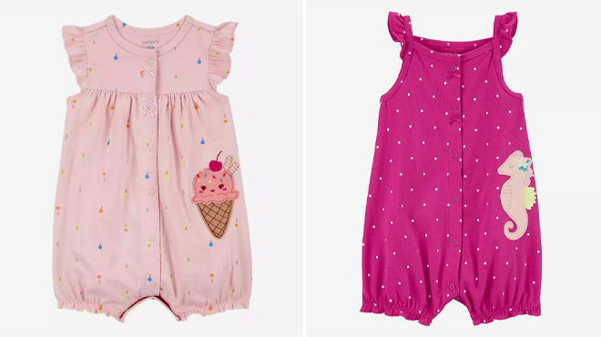 Carters Baby Girls Ice Cream Snap Up and Seahorse Snap Up Cotton Rompers