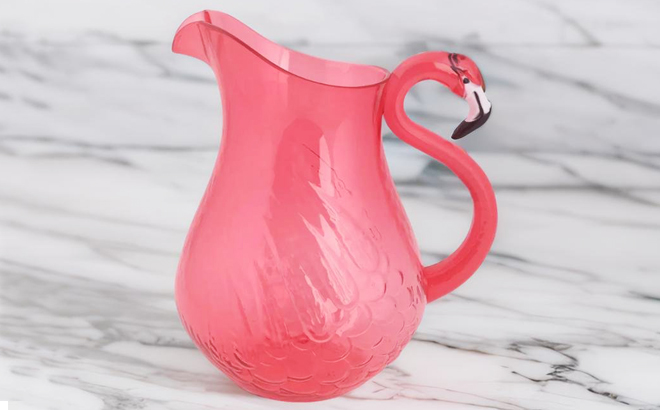 Celebrate Together Summer Pink Flamingo Acrylic Pitcher on a Table