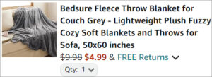 Checkout page of Bedsure Grey Fleece Blanket