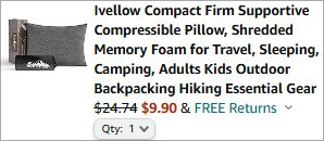 Checkout page of Ivellow Memory Foam Travel Pillow