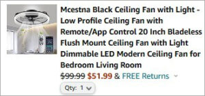 Checkout page of Mcestna Ceiling Fan with Light