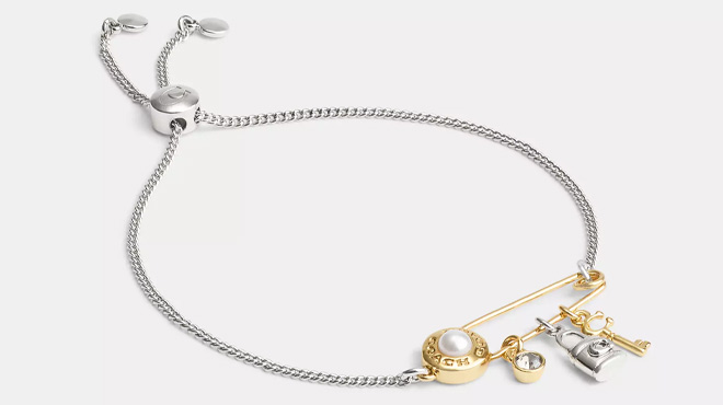 Coach Outlet Safety Pin Charm Slider Bracelet