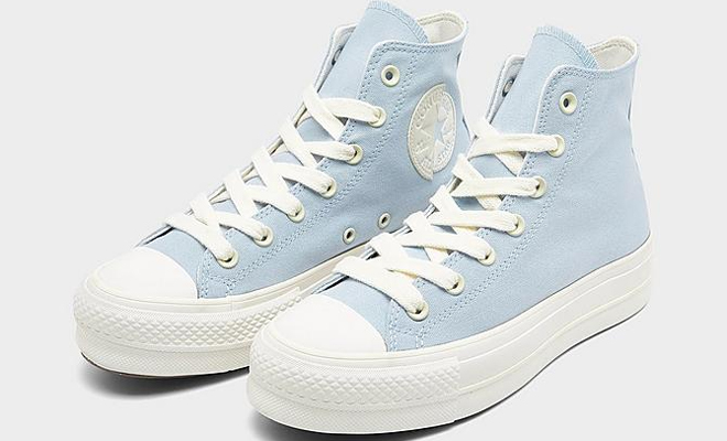 Converse Chuck Taylor All Star Lift Platform Leather Hike High Top Casual Womens Shoes in Light Blue