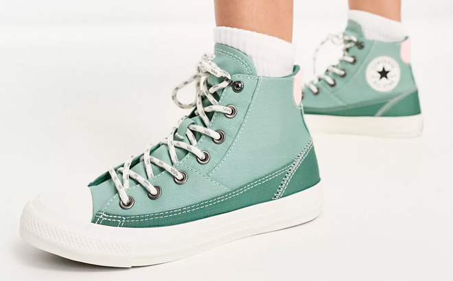 Converse Chuck Taylor All Star Patchwork sneakers with pink tab detail in light green