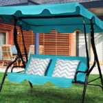 Costway 3 Seats Canopy Swing Glider in Blue Color