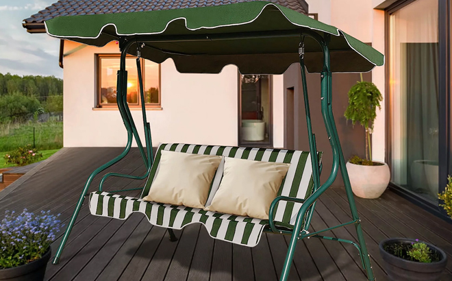 Costway 3 Seats Canopy Swing Glider in Green Color