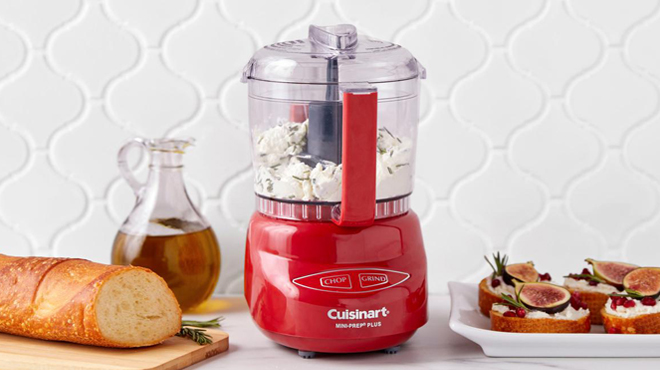 Cuisinart 3 Cup Mini Prep Plus Food Processor in Red Color on a Table