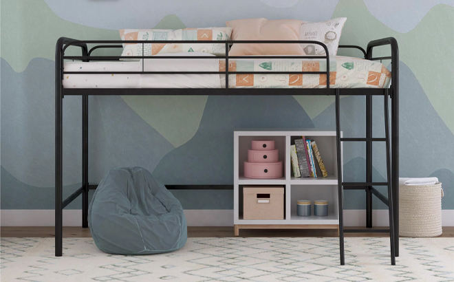 DHP Jett Junior Twin Metal Loft Bed in Black