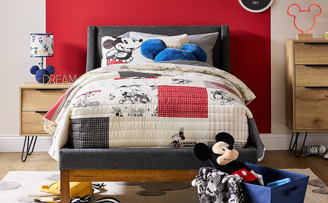 Disneys Mickey Mouse Quilt Set on the Bed