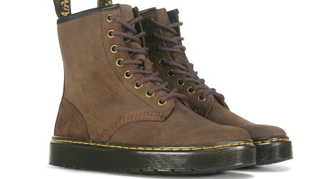 Dr Martens Zavala Combat Boot in Dark Brown Leather