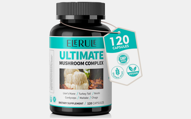 ELERULE 6 in 1 Mushroom Supplement Focus Memory Nootropics Brain Immune Support Mushroom Complex with Lions Mane