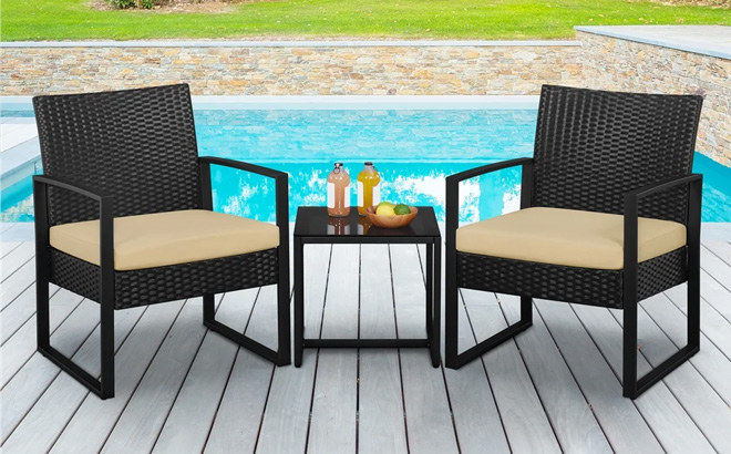 Easyfashion 3 Piece Patio Set Rattan Chairs Table