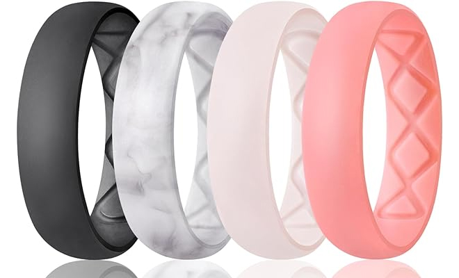 Egnaro Inner Arc Ergonomic Breathable Womens Silicone Rings 4 Pack in Different Colors