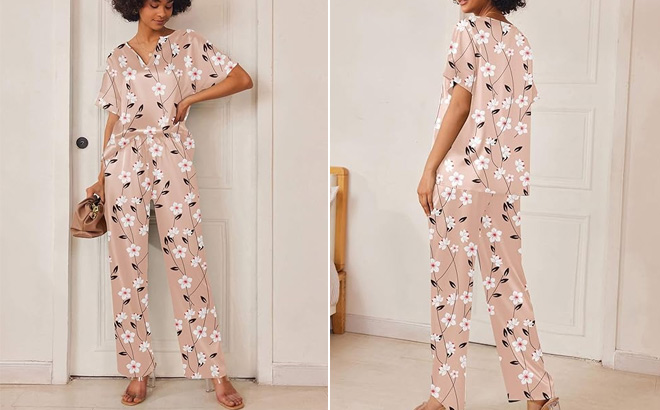 Ekouaer Satin Pajama Set Womens