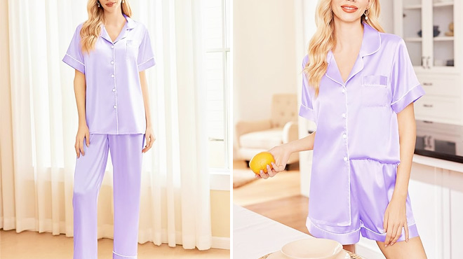 Ekouaer Womens Silk Satin Pajama Set