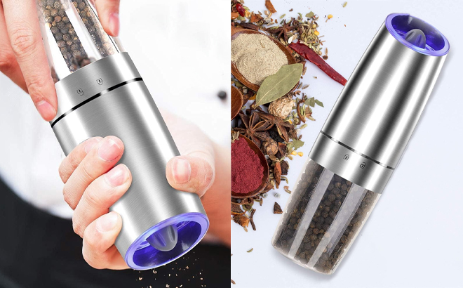 Electric Salt and Pepper Grinder 2 Pack in Silver