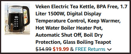 Electric Tea Kettle Checkout Screen