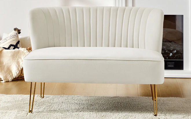 Etta Avenue Celisha Upholstered Loveseat in Ivory Velvet Color