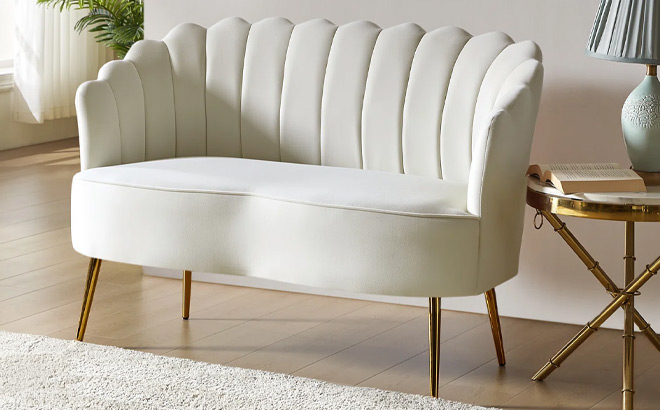 Etta Avenue Hendrix Upholstered Loveseat in Ivory Color